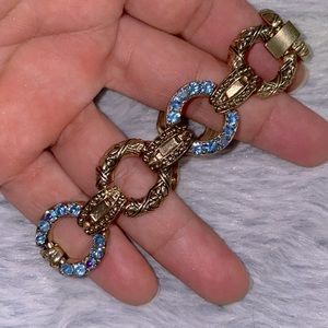 Pretty Pastel Blue and Goldtone Circular Clasp Statement Chunky Bracelet